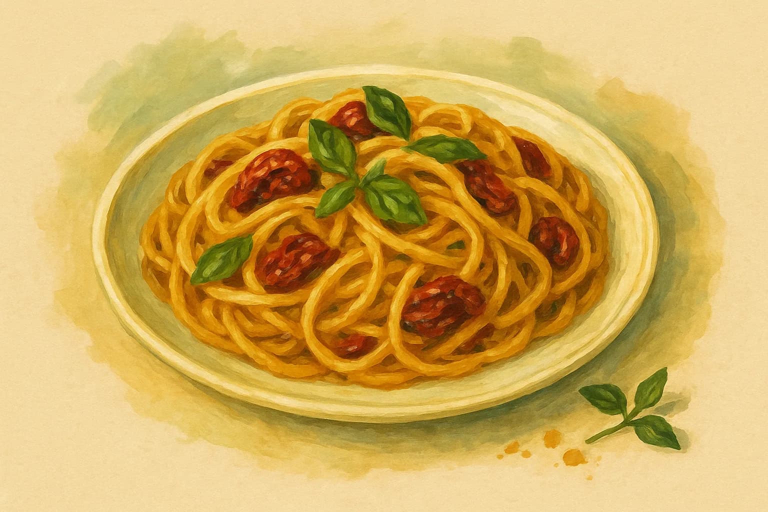 Lawrence Basil/Sundried Tomato Pasta — illustration