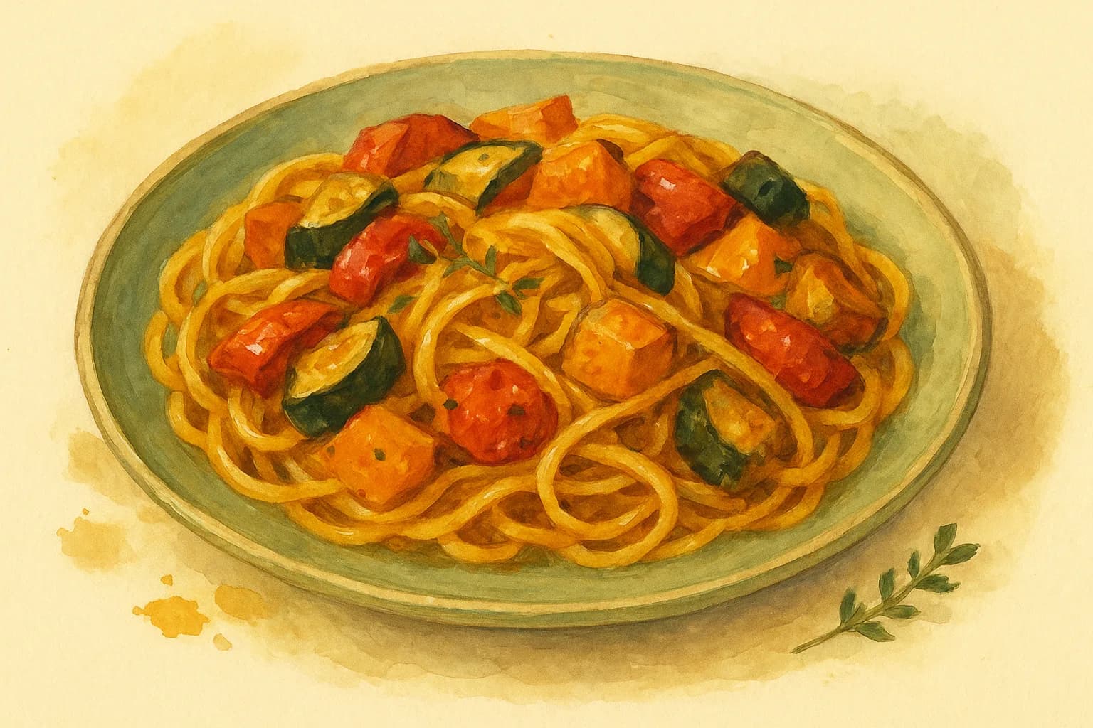 Pasta with Mixed Roast Vegetables — illustration