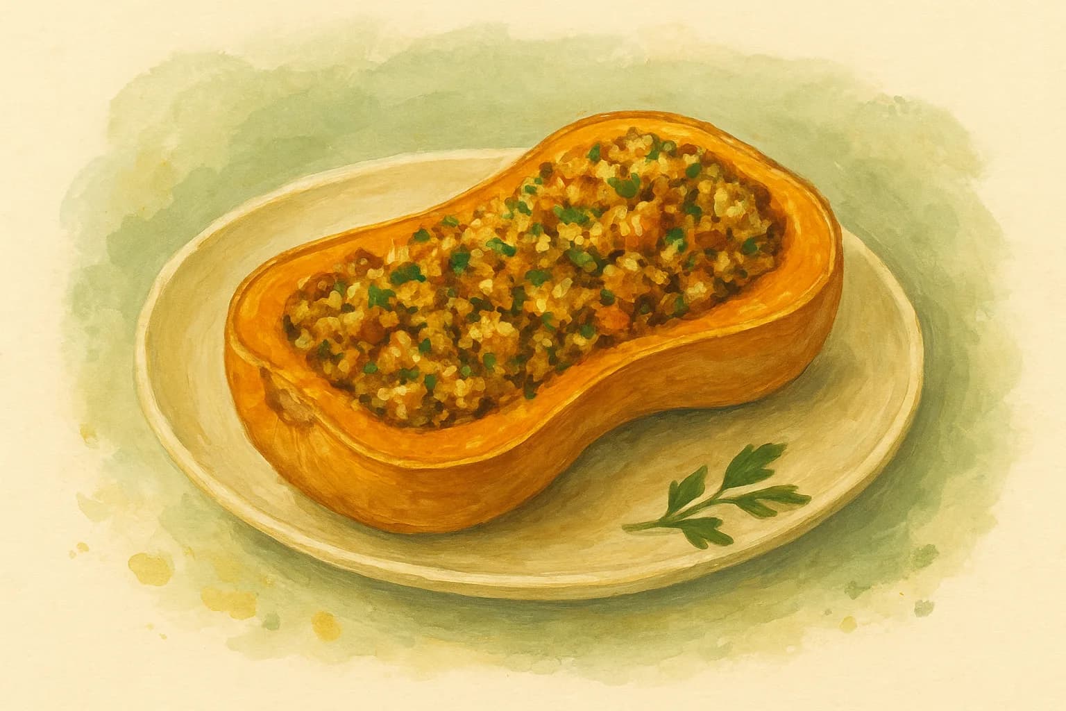 Stuffed Butternut Squash — illustration