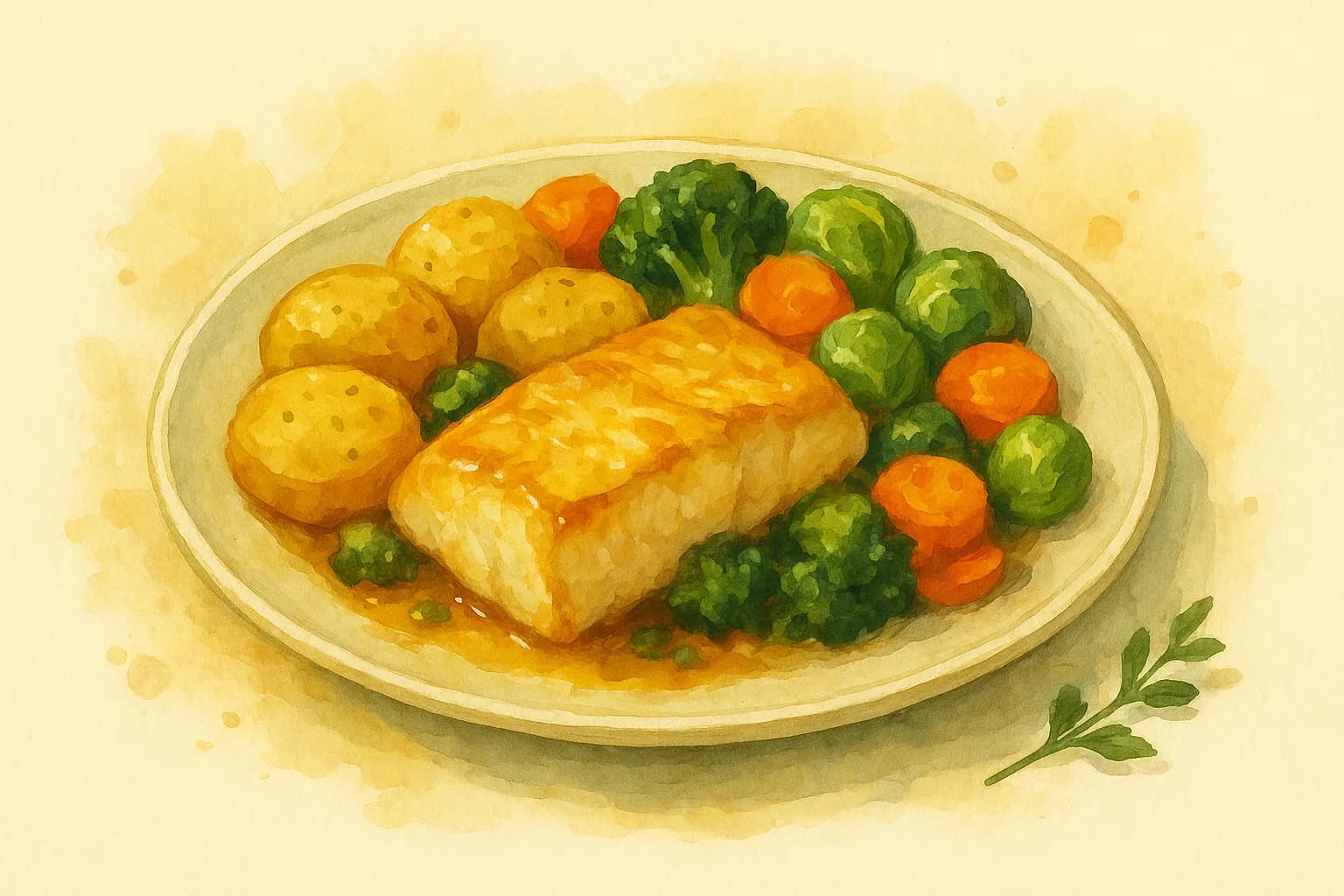 Cod, Potato and Vegetables — illustration