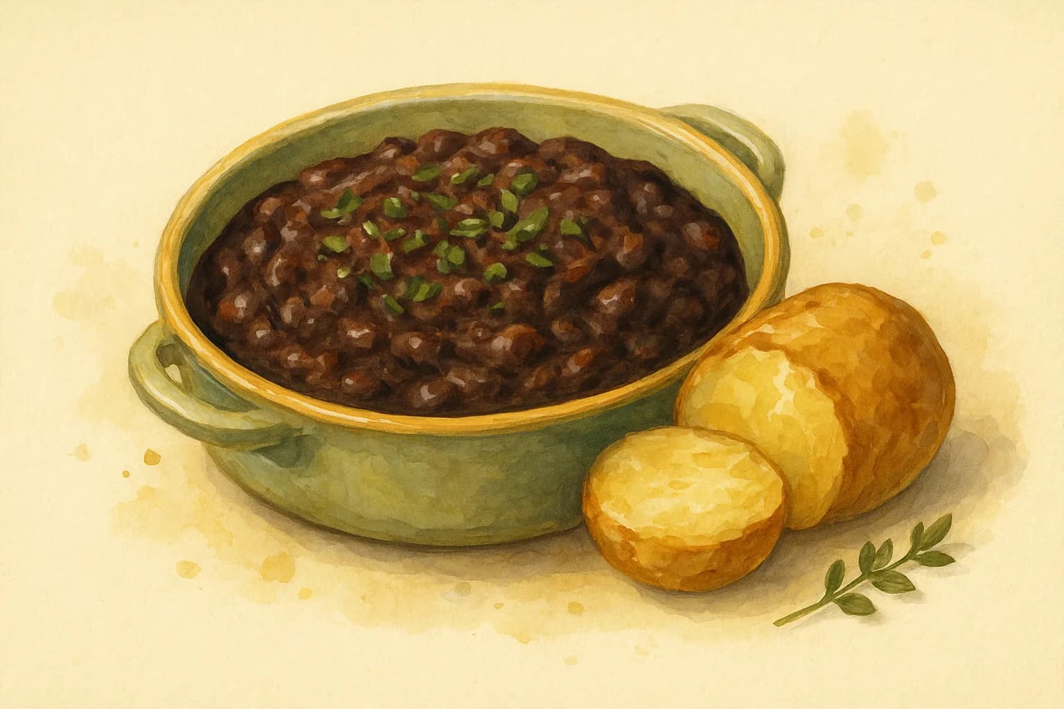 Refried Black Beans and Jacket Pots — illustration