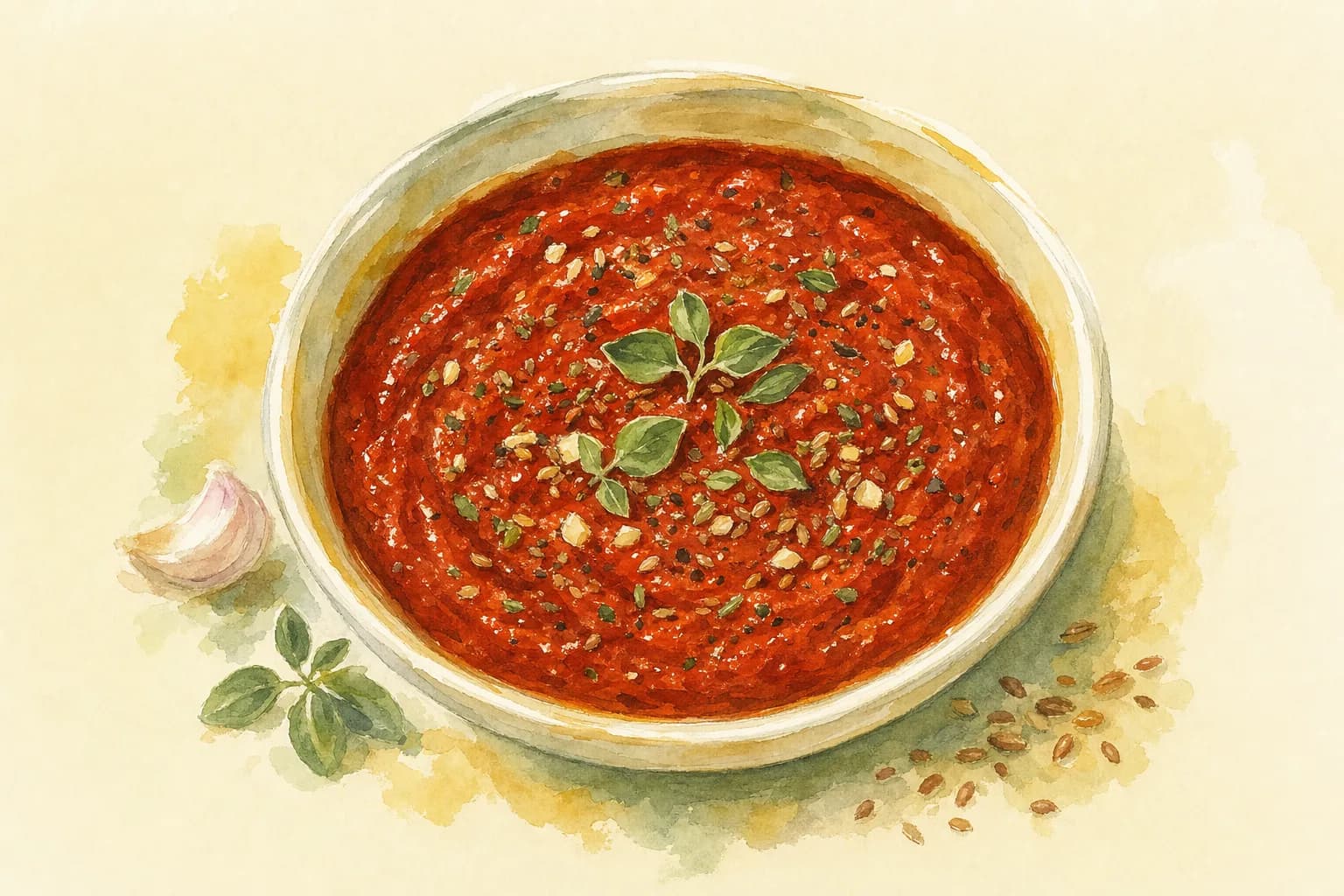 Simple Garlic, Oregano & Flaxseed Pizza Sauce — illustration